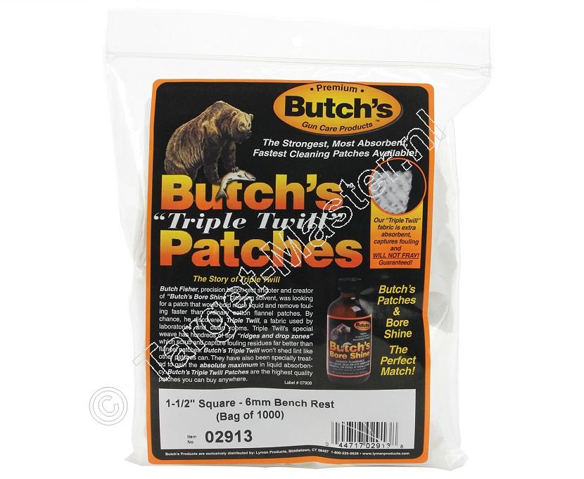 Butchs TRIPLE TWILL Barrel Cleaning Patches  6mm square 38mm package of 1000